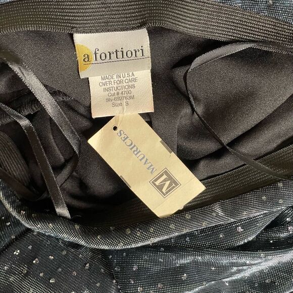 Vintage 90s Y2K A Fortiori Blue Glitter Stretchy Strapless Prom Maxi Gown Small - Picture 4 of 5